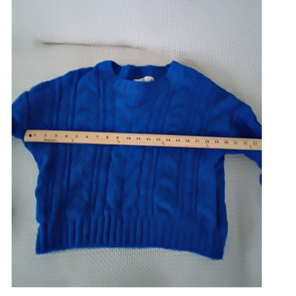 Pink Rose NWT Vibrant Stylish Cropped Knit Sweater Blue Cable Texture M - Picture 9 of 9